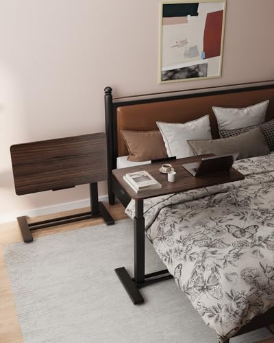 FLEXISPOT H7 PRO 90° Tiltable Mobile Overbed Table with Pneumatic Lift,32'' | Foldable bedside table with adjustable desktop for laptop, Rolling Computer Cart and bed sofa.31.5" W x 17.7" D,Rustic Brown - color: Rustic Brown, size: 32x18