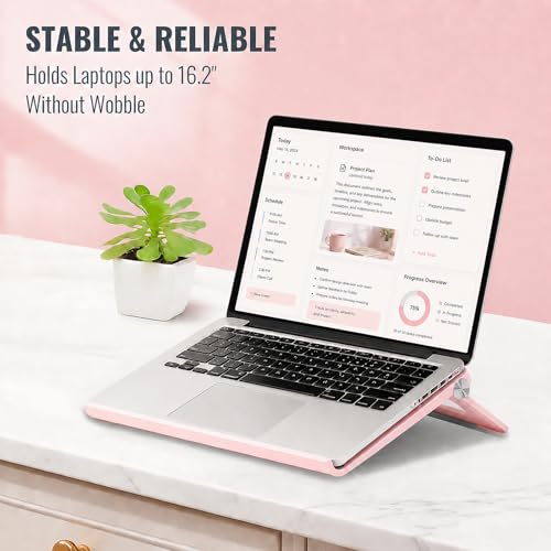 Cute Pink Laptop Stand for Desk - Adjustable Foldable Laptop Riser, Fun White Elephant for Women Coworkers, Ventilated & Sturdy with Anti-Slip Pads for MacBook, Home, Office