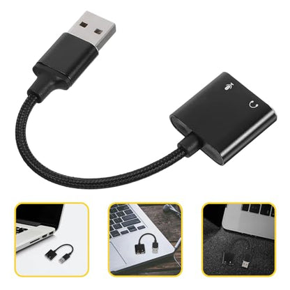 USB Headphone Audio Splitter Adapter with Microphone Jack External Sound Card for PC and Laptop, Black Two-in-one Audio Interface Cable for Computer Headset and Smartphone Use