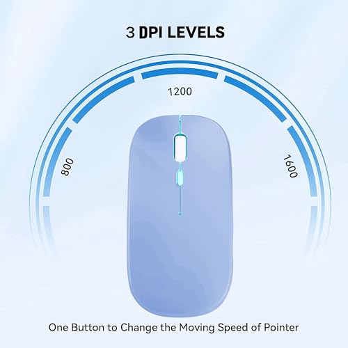 WREANU Wireless Bluetooth Mouse Rechargeable Laptop Mice with LED Lights Silent Slim Use(BT5.2 and 2.4G Portable USB) Dual Mode Computer Mouse for Laptop/iPad/Tablet/Apple/Computer/Mac (Blue) - color: Blue
