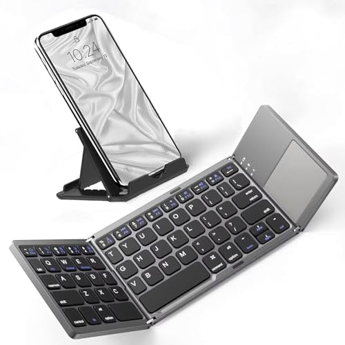 Slim Foldable Wireless Keyboard Compatible with Lenovo ThinkPad 8 64GB with TOUCHPAD Mouse Fully Universal Providing 48H Use, 560 Days Standby, Portable, Compact, Tri-Fold, Rechargeable!