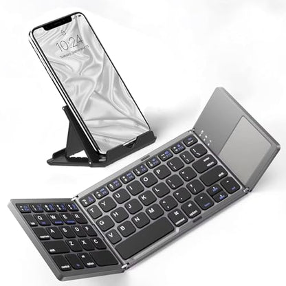 Slim Foldable Wireless Keyboard Compatible with Lenovo ThinkPad 8 64GB with TOUCHPAD Mouse Fully Universal Providing 48H Use, 560 Days Standby, Portable, Compact, Tri-Fold, Rechargeable!