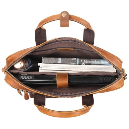 Leather Briefcase for Men 17Inch Laptop Messenger Bags Business Travel Handcrafted Laptop Bag with YKK Zipper Gift - color: Brown