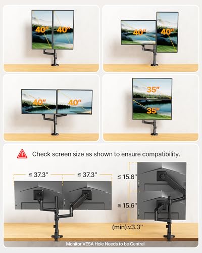 monTEK Dual Monitor Arm, Vertical Stackable 17–40" Full Motion with USB | Vertical Stackable Mechanical Spring For 17–40"Ultrawide Monitor, Hold Up To 26.4 Lbs Each, Compatible With 75/100 VESA Mount - size: Dual Arm with USB