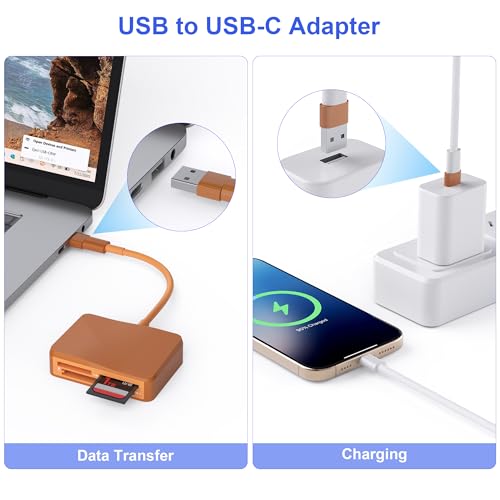 SD Card Reader, 4 in 1 USB C to SD/TF/CF/MS Card Reader with USB to USB C Adapter Memroy Card Reader for iPhone 17/16/15 Pro Max iPad Pro MacBook Pro/Air iMac M4/M3 Android Phone/Tablet PC(TerraCotta) - color: TerraCotta