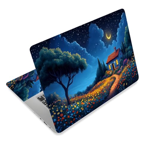 Laptop Skin Sticker Decal for 12 13 13.3 14 15 15.6 in, Universal Vinyl Waterresistant Protector Cover for Notebook PC Netbook, Computer Decor for Women Girls Starry Night House - color: Starry Night House