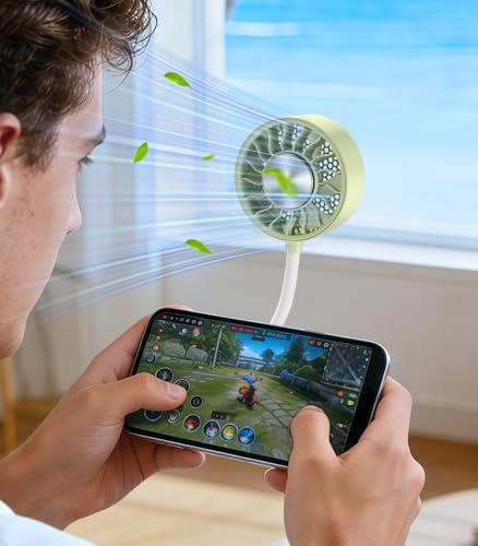 Magnetic Phone Fan with Ice Cooling, 3-in-1 Clip on Fan（Green） | Phone Stand, Rechargeable Mini Handheld Fan, 360° Flexible Gooseneck Portable Fan for Cruise Travel Desk Gym Makeup - color: grass green