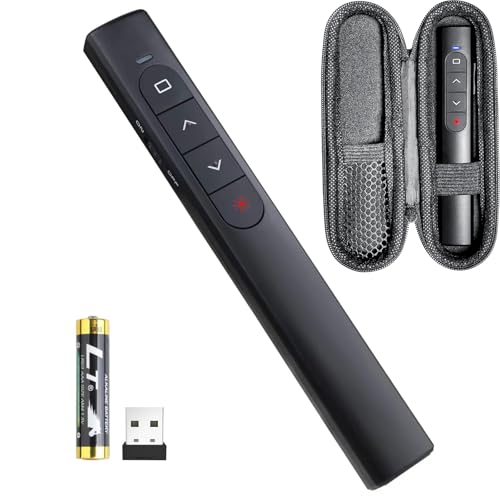 Presentation Clicker with Case,Wireless Presenter Remote with Laser Pointer Hyperlink & Volume Remote Control PowerPoint Office Presentation Clicker for Keynote/PPT/Mac/PC/Laptop(Battery Included) - style: Black & Case