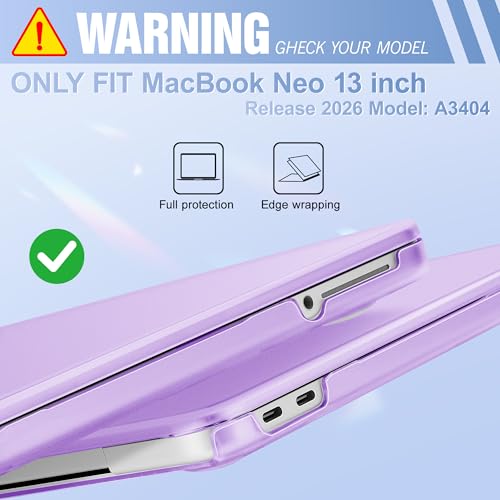 May Chen for MacBook Neo 13 inch Liquid Retina Display ((2026 Release A3404), Slim & Lightweight Protective Case with Screen Protector&Keyboard Cover&Dust Plug, Frosted Purple - color: Frosted Purple