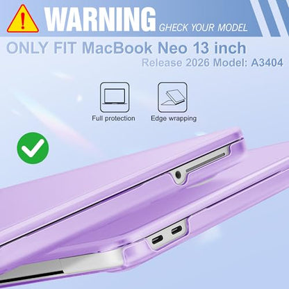 May Chen for MacBook Neo 13 inch Liquid Retina Display ((2026 Release A3404), Slim & Lightweight Protective Case with Screen Protector&Keyboard Cover&Dust Plug, Frosted Purple - color: Frosted Purple