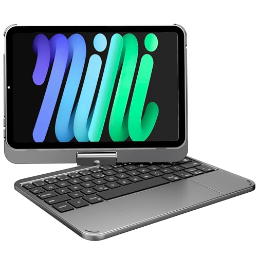 Keyboard Case for iPad Mini 7th Gen (A17 Pro) and 6th Generation Space Gray | Pekarejue Wireless Compact Keyboard 360 Rotatable, Trackpad, Backlit, Swivel Protecive Cover, Flexiable for Kids Students - color: Space Gray, size: iPad Mini 6th-7th(a17pro)