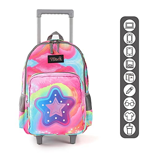 Tilami Rolling Backpack 18 inch Double Handle Wheeled Boys Girls Travel School Children Luggage Toddler Trip - color: Starlight Black