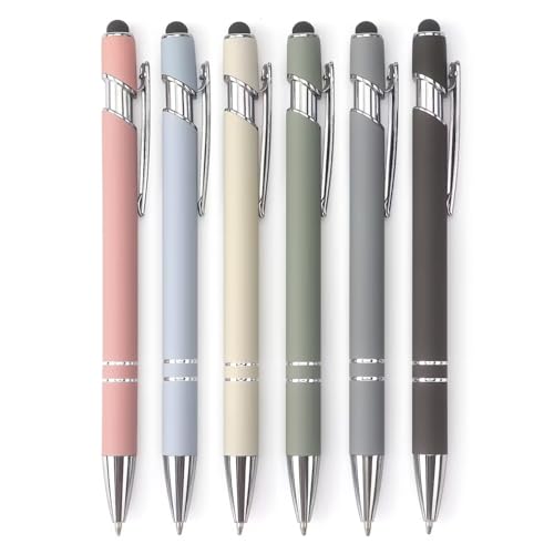 Ballpoint Pen 2-in-1 Stylus Pen with Stylus tip, 1.0 mm Black Ink, 6 Pack | Metal Stylus Pen for Touch Screens - color: 6 Pastel Color