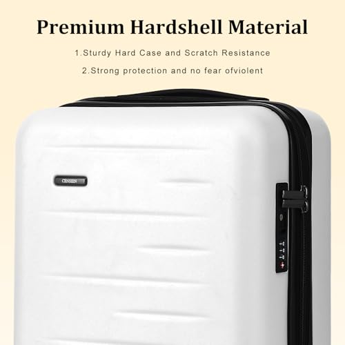 CENSIEN 16 Inch Underseat Carry On Luggage Airline Approved, Expandable Lightweight ABS+PC Hard Shell Suitcases with 360° Spinner Wheels, TSA Lock, YKK Zipper, for Business Weekender (White, 1 PC) - color: White, size: Underseat - 16 Inch - EXT