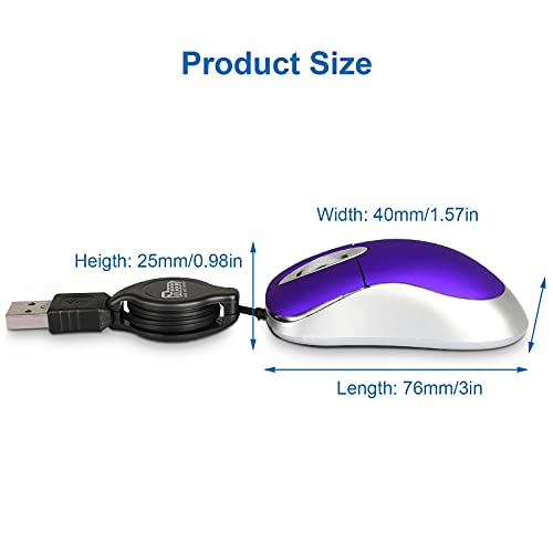 EEEKit 2 Pack Mini Retractable Cable USB Optical Mouse, Purple, Unisex - color: Purple