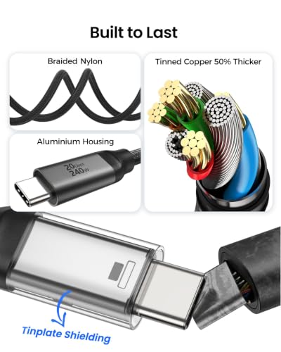 Silkland USB C Monitor Cable Right Angle 10FT, 8K@30Hz 5K/4K@60Hz Display | 20Gbps Data Transfer, 90 Degree USB C 3.2 Gen 2x2 Video Cable, 240W Charging for iPhone 17,MacBook, Portable Monitor, Carplay - size: 10 Feet