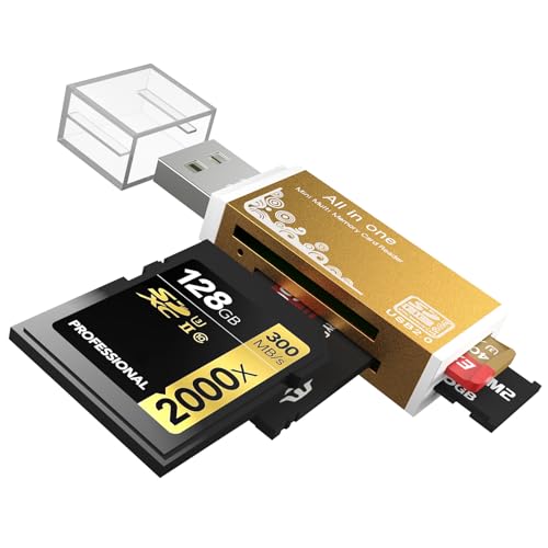 Micro SD Card Reader, 4-in-1 SD Card Reader to USB Adapter, Memory Card Reader for MS Duo/Pro, M2 Card, SDXC, SDHC, MMC, RS-MMC, Micro SDXC, Micro SDHC and TF Card (1Pack Gold) - color: Gold, size: 1Pack