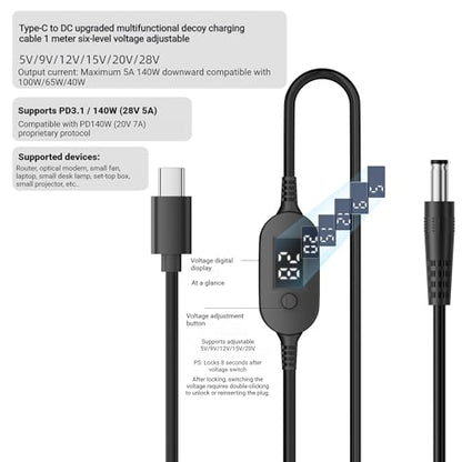 100W PD Power Charger USB C to DC Adapter, Barrel PD Trigger Cable, USB-C to DC 5V 9V 12V 15V 20V Adapter Cable with LED Display, for Netbook, Tablets, Led Light, Lamps, Routers (5.5 * 2.5mm) - style: Default USB Type-C to DC 5.5*2.5mm