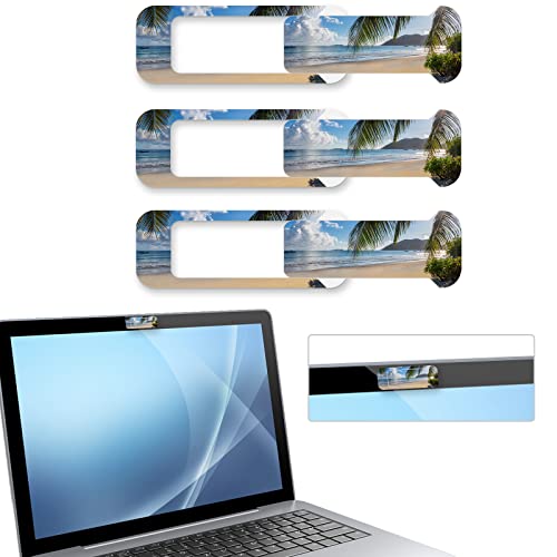 Webcam Cover, 3 Pieces, Laptop Camera Cover, Privacy Shielding Capacity is Twice as Big as The Traditional, Suitable for Computer Mobile Phones, laptops, Tablets and so on (Beach by The sea) - color: Beach by the sea