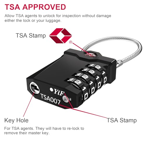 ZHEGE Travel Locks, TSA Approved Locks for Luggage (4 Pack, Black) | 4 Digit Cable Lock with Inspection Indicator for Suitcase, Backpack, Baggage, Easy to Read - color: 4p Black