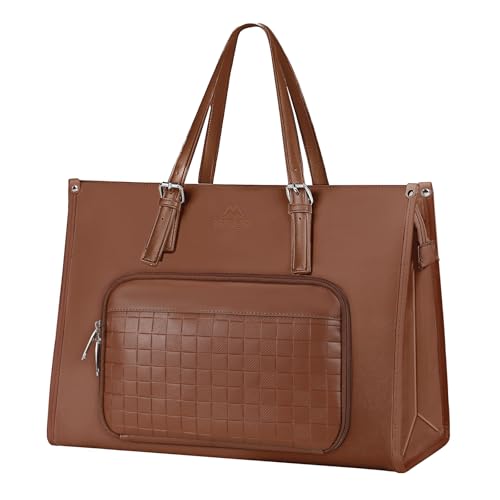 MATEIN Brown Lunch Bags for Women, 15.6 Inch Leather Tote Bag with Cooler Compartment, Large Capacity Commuter-friendly Laptop Briefcase, Lightweight Office Essentials for Business, Nurse & Daily Use - color: Khaki, size: 15.6 Inch