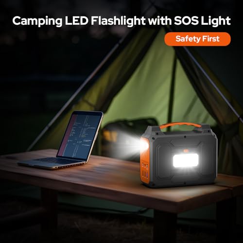 Portable Power Station with Foldable Solar Panel, 110V 100W AC Outlet Camping Solar Powered Generator with Panels, 65W Solar Powered Power Bank for Laptop Smart Devices RV Outdoor with 30W Panel