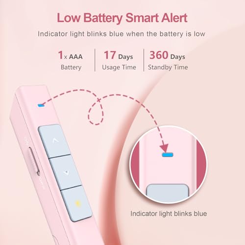 Norwii Wireless Presentation Clicker, PowerPoint Clicker with Laser Pointer | Presentation Remote for PowerPoint Presentations, Plug & Play USB Slide Advancer, Compatible with Mac/Windows/Linux/Android - color: Pink