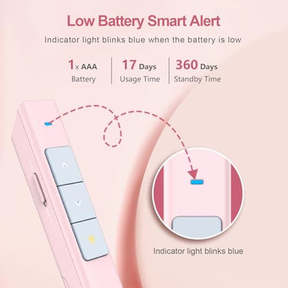 Norwii Wireless Presentation Clicker, PowerPoint Clicker with Laser Pointer | Presentation Remote for PowerPoint Presentations, Plug & Play USB Slide Advancer, Compatible with Mac/Windows/Linux/Android - color: Pink