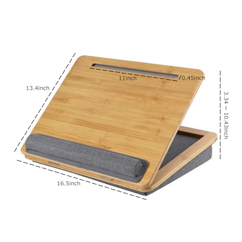 Adjustable Lap Desk for Laptop with Cushion Tablet Phone Holder | Bamboo Laptop Stand with Anti-Slip Strip, Handle Fits up to 15.6 inch or 14 inch with Mouse Space - size: 16.5"x13.4" Height-adjustable