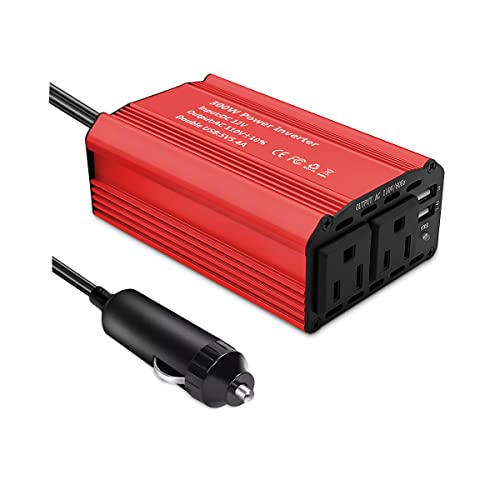 300W Car Power Inverter DC 12V to 110V AC Voltage Converter Car Charger Power Adapter with 3.1A Dual USB Charging Ports, Portable Plug Outlet Car Adapter for Road Trip, Camping, Charging