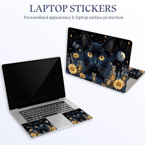 Universal Laptop Skin Sticker Decal,15.6 Inch Laptop Vinyl Cover for 13" 14" 15.6" Laptop,Scratch-Resistant Waterproof Protector Wrap,Reusable with Wrist Pads,Mystical Black Cat Apothecary - color: Mystical Black Cat Apothecary