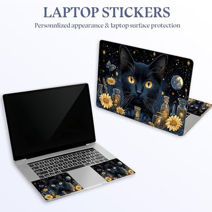 Universal Laptop Skin Sticker Decal,15.6 Inch Laptop Vinyl Cover for 13" 14" 15.6" Laptop,Scratch-Resistant Waterproof Protector Wrap,Reusable with Wrist Pads,Mystical Black Cat Apothecary - color: Mystical Black Cat Apothecary
