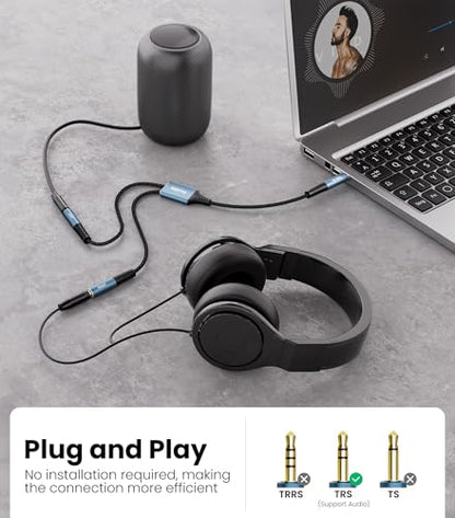 Tisino Headphone Splitter 3.5mm (1m/3.3FT), Aux Splitter 2 Female to 1 Male, 3.5mm TRS Audio Adapter Cable Compatible with PS4/5, Xbox, Nintendo Switch, PC Gaming Headsets, Phone, Tablet, Laptop - size: 3.3 ft