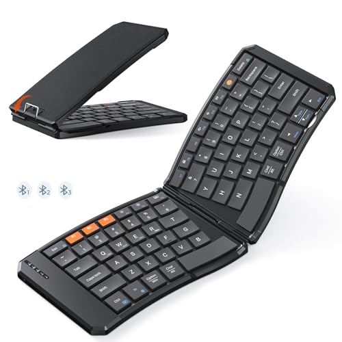 MEETION Foldable Bluetooth Keyboard, Split Ergonomic, Portable | Compact rechargeable folding keyboard with split ergonomic design, ideal for business travel, for Windows, Mac, iPad, Android