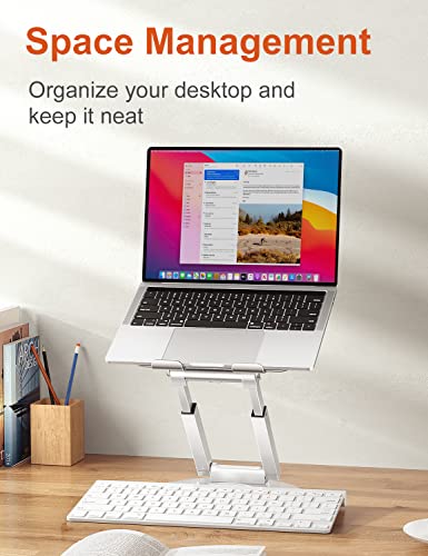 tounee Telescopic Laptop Stand for Desk with 360° Swivel Base, Sit to Stand, Height Adjustable, Portable Riser Holder for Good Posture, Compatible with All Laptops 10-17"-Silver - color: Silver