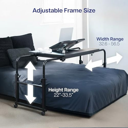 VIVO Mobile Over the Bed and Recliner Table, Tilting Laptop Tray with Height and Length Frame Adjustment, Ergonomic Overbed Kids and Adult Desk on Wheels, Black, DESK-V202B - color: Black