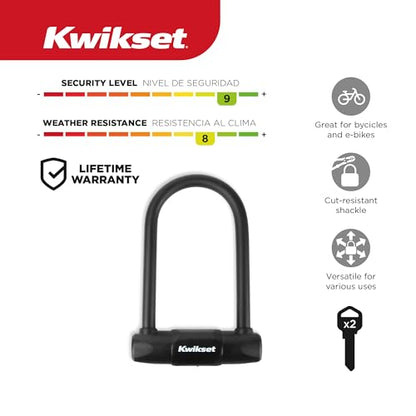 Kwikset High Security Bicycle U-Lock, Hardened Steel, Anti-Theft Bike Lock, 1 Pack, Black