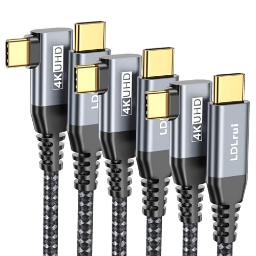 LDLrui 1FT Right Angle USB C Data Cable 3-Pack, 20Gbps, 4K Video, 100W PD | External SSDs, Mac Mini Setups, Docking Stations, USB-C Hubs, Space-Saving Design, Reduced Port Strain, USB 3.2 Gen 2x2 - size: 1FT+1FT+1FT, style: Right Angle Type C