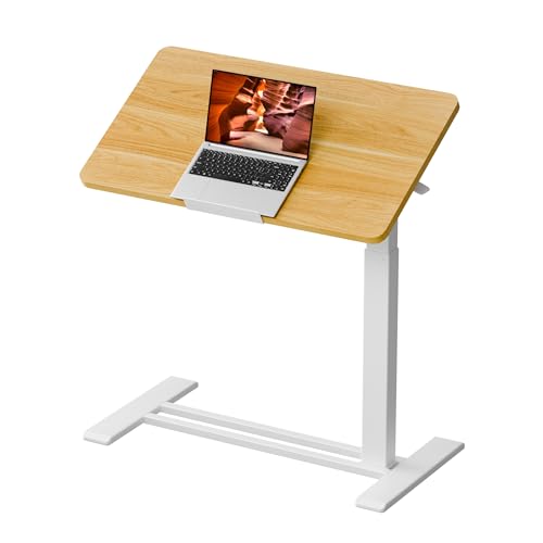 32''Pneumatic Overbed 90°Tilting Bedside Table,Small Standing Desk | 31.5" W x 17.7" D, Maple Rolling Bedside Table,Hospital BedTable,Medical Bedside Table,Overbed Table with Wheels,Mobile Desk - color: Maple, size: 3218