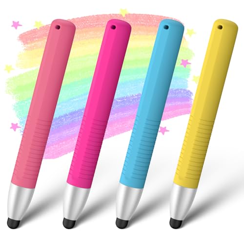 4 Pack Kid-Friendly Pens for Touch Screens, Stylus Pens Compatible with Kindle, iPad, iPhone, Tablets (Pink+Rose Pink+Yellow+Blue) - color: Pink+Rose Pink+Yellow+Blue