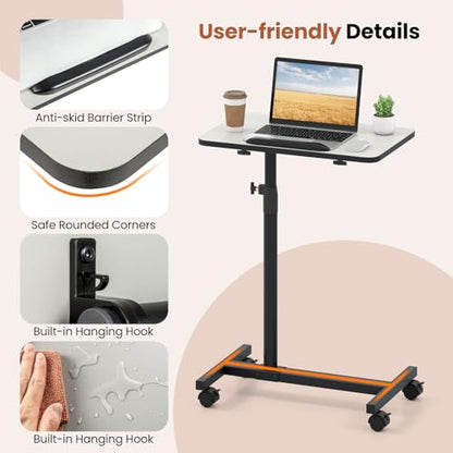 GIANTEX Overbed Table with Wheels, Medical Adjustable Bedside Table, Grey | Mobile Standing Desk, Portable Laptop Table for Small Spaces, Bed Trays Table for Eating Home and Hospital - color: Light Grey