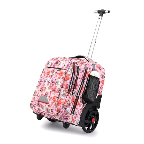 Rolling Backpack 22 Inch Backpack with Wheels for Business, College Student and Travel Commuter, Waterproof Wheeled Backpack (Pink-Flower) - color: Pink-Flower