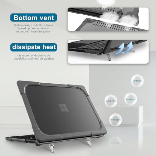 Batianda Durable Stand Case for Microsoft Surface Laptop 13.8 Inch, Grey | Ergonomic Foldable Stand, Heavy Duty Matte Hard Shell, Fits 2024-2026 Surface Laptop 7/8th Edition for Business 13.8 Inch - color: Grey