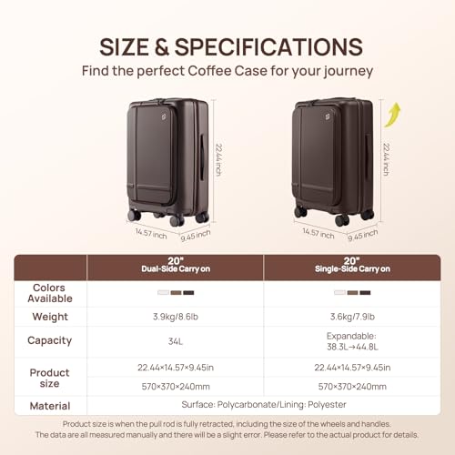 NINETYGO Carry On Luggage 22x14x9 Airline Approved, Top Opening 20 Inch Suitcase with Front Compartment, Expandable, Coffee-Infused PC Shell, Eco-Friendly, Cup Holder, TSA, Spinner Wheels (Flat White) - color: 03-Oats Flat White, size: Carry-On 20-Inch (T