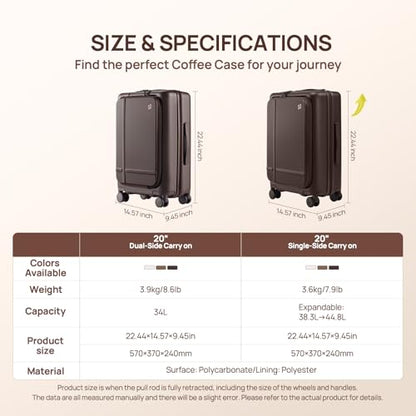 NINETYGO Carry On Luggage 22x14x9 Airline Approved, Top Opening 20 Inch Suitcase with Front Compartment, Expandable, Coffee-Infused PC Shell, Eco-Friendly, Cup Holder, TSA, Spinner Wheels (Flat White) - color: 03-Oats Flat White, size: Carry-On 20-Inch (T