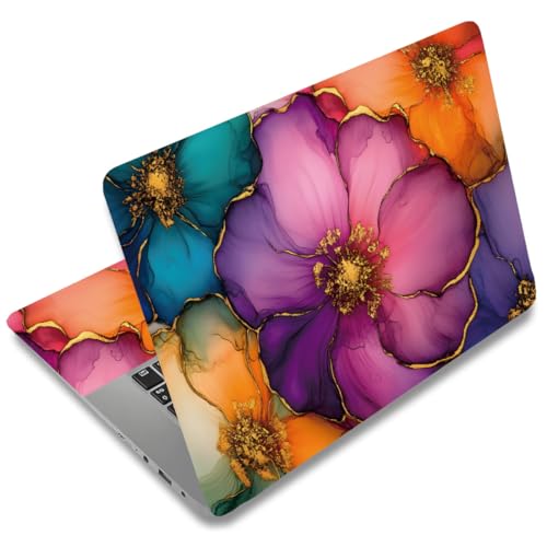 SUPERDANT Gold-Edged Flower Laptop Skin Exquisite Laptop Sticker PVC Computer Stickers Dustproof Waterproof Art Decal Protector 12" 13" 13.3" 14" 15" 15.4" 15.6" Notebook Art Decal Purple Orange - color: Purple +Orange