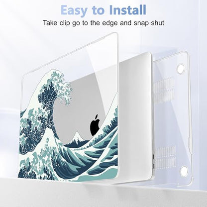 May Chen Compatible with New MacBook Air 13 inch Case 2021, 2020 2019 2018 Release Model: M1 A2337 A2179 A1932, Plastic Hard Shell Case Cover for Mabook Air 13 inch with Retina Dispaly, Great Wave - color: Great Wave