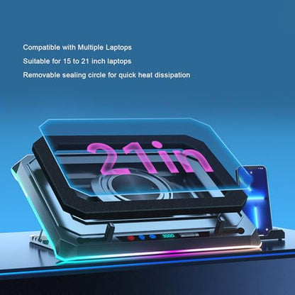 Jectse Laptop Fast Cooling Pad, RGB Gaming Notebook Cooler with 360 Cooling Design, 5.5 inch Fan, 7 Color Options, 10 Lighting Modes, 5 Heights