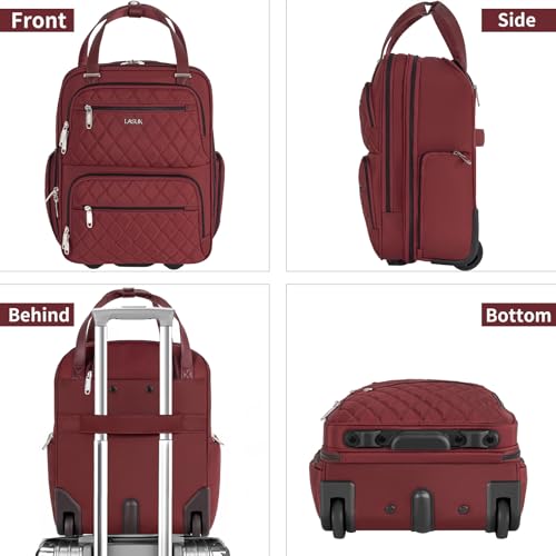 Underseat Carry On Luggage with Wheels, 17 inch Lightweight Overnight Soft Sided Personal Luggage Bag Carry-On Suitcase for Short Trip Travel Business, Burgundy - color: Red