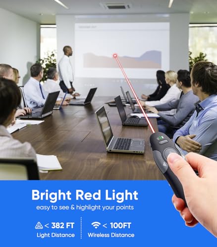 Presenter Clicker for PowerPoint Presentations, USB Wireless PPT Remote Clicker with Laser Pointer for Mac/Windows/Linux, Google Slide/PPT/Keynote, Page Flip, Full/Black Screen, Plug and Play
